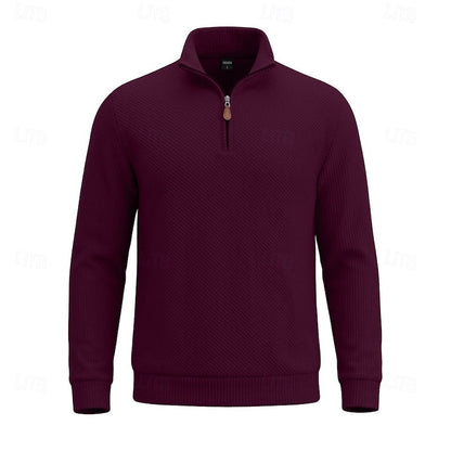 Striktrøje Herre – Pullover med tekstureret overflade og quarter-zip lynlås til hverdag, arbejde og lag-på-lag i Hvid og Sort – Quentin