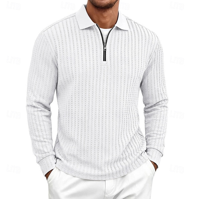 Poloshirt Herre – Polo trøje med tekstureret overflade og quarter-zip lynlås til hverdag, arbejde og lag-på-lag