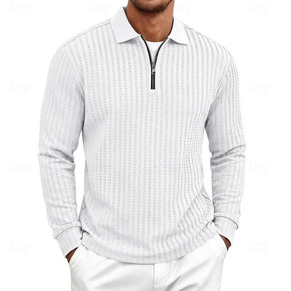 Poloshirt Herre – Polo trøje med tekstureret overflade og quarter-zip lynlås til hverdag, arbejde og lag-på-lag