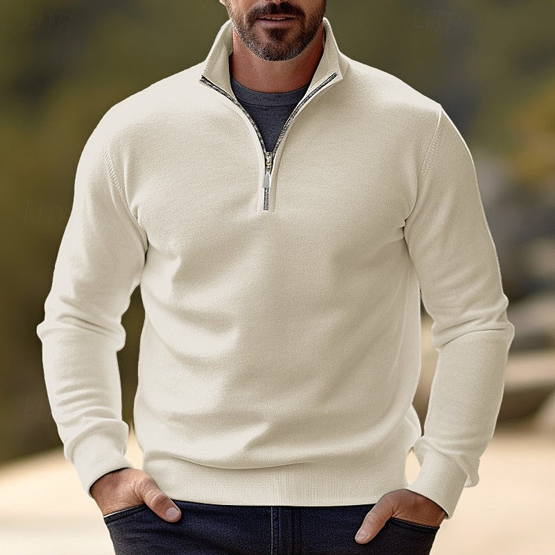 Striktrøje Herre – Pullover med half-zip lynlås og klassisk design til hverdag, arbejde og lag-på-lag