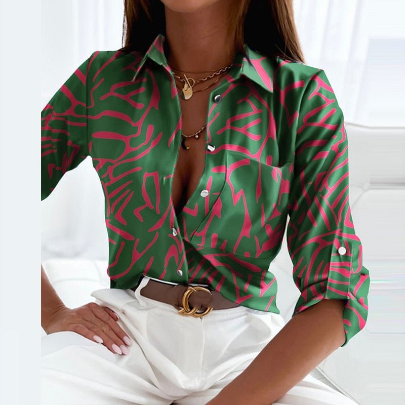 Bluse Dame – Blå Skjortebluse med Krave og Print