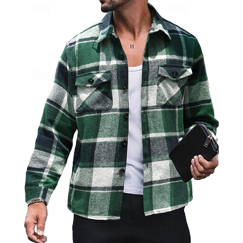 Skjortejakke Herre – Overshirt-jakke med ternet design og robust design til efterår, overgangsvejr og hverdag