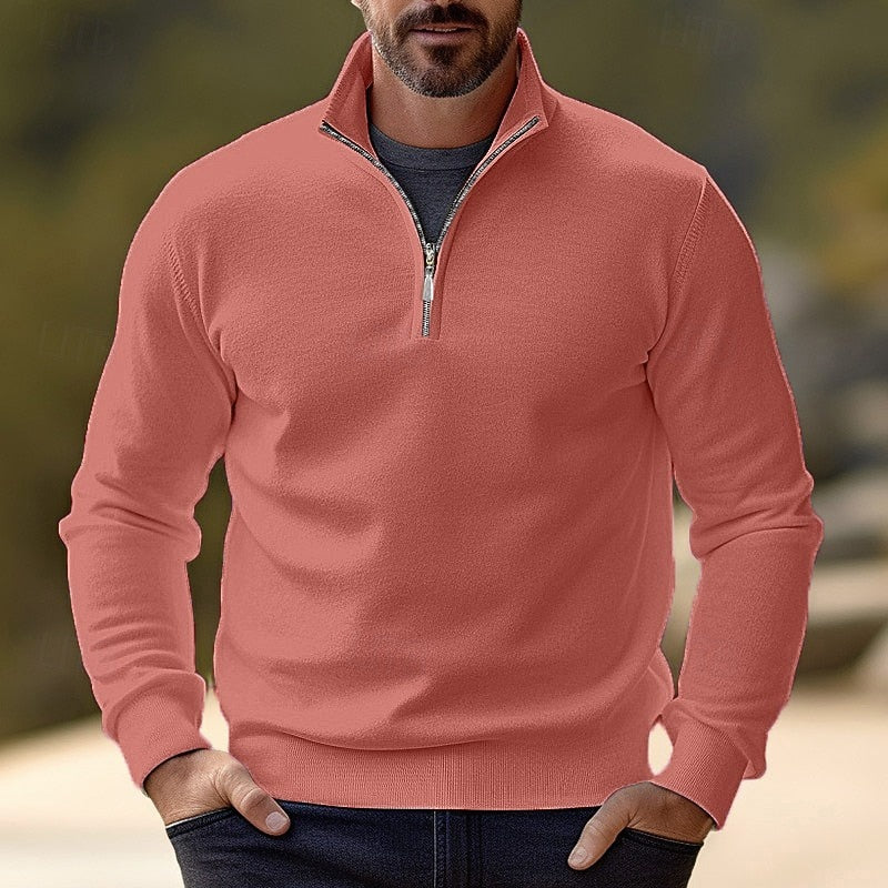 Striktrøje Herre – Pullover med half-zip lynlås og klassisk design til hverdag, arbejde og lag-på-lag