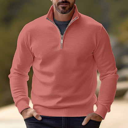 Striktrøje Herre – Pullover med half-zip lynlås og klassisk design til hverdag, arbejde og lag-på-lag