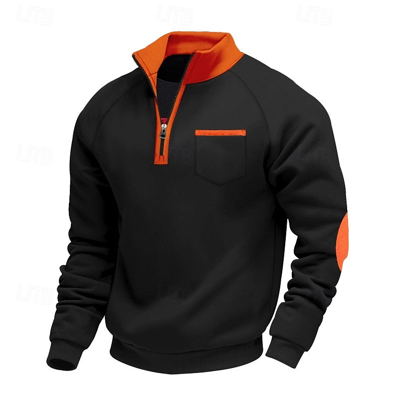 Striktrøje Herre – Pullover med farveblokdesign og quarter-zip lynlås til hverdag, arbejde og lag-på-lag