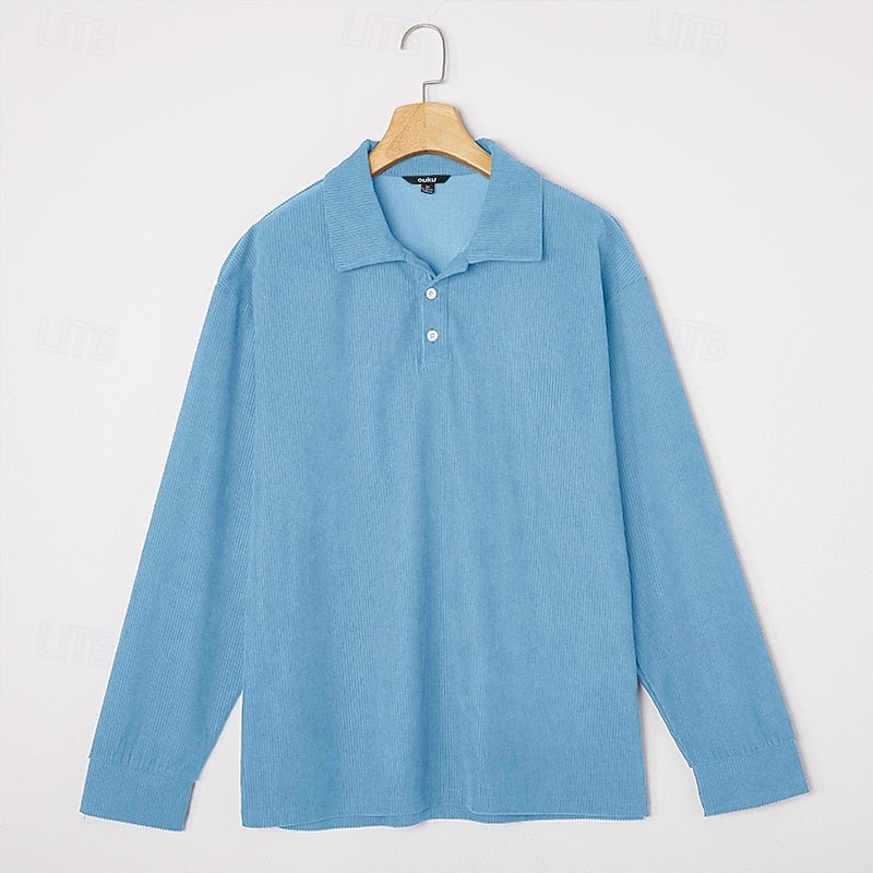 Poloshirt Herre – Polo trøje med tekstureret overflade og lange ærmer til hverdag, arbejde og lag-på-lag i Mørkeblå og Grå – Wallace