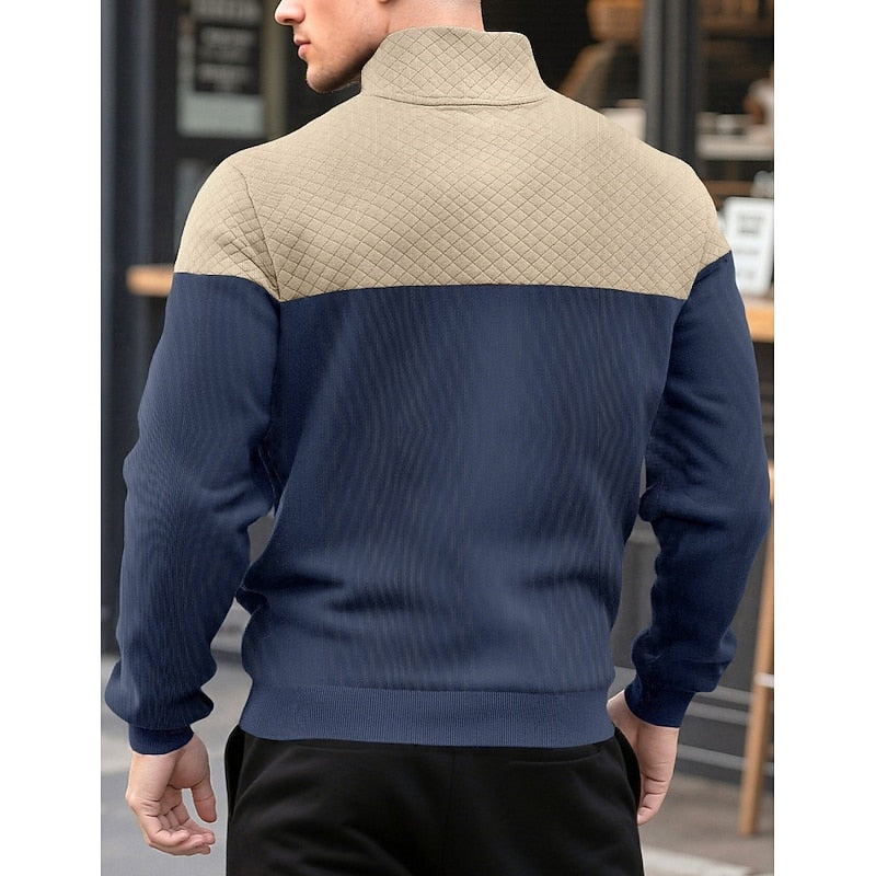 Sweatshirt Herre – Langærmet trøje med tekstureret overflade og quarter-zip lynlås til hverdag, arbejde og lag-på-lag