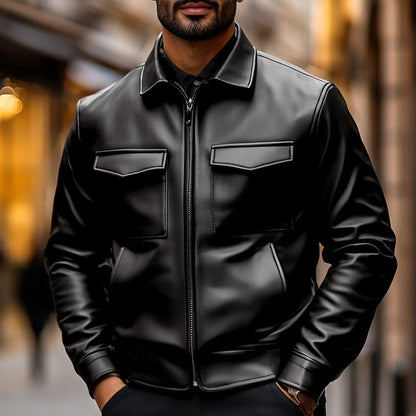 Bikerjakke Herre – Kort overgangsjakke med krave og klassisk design til efterår, overgangsvejr og hverdag