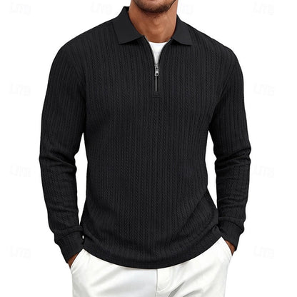 Poloshirt Herre – Polo trøje med tekstureret overflade og quarter-zip lynlås til hverdag, arbejde og lag-på-lag