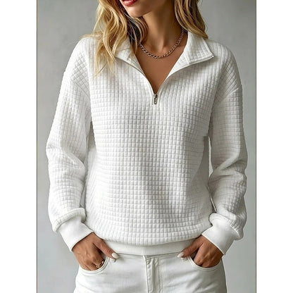 Half-Zip Striktrøje Dame – Tekstureret Pullover med Lynlås