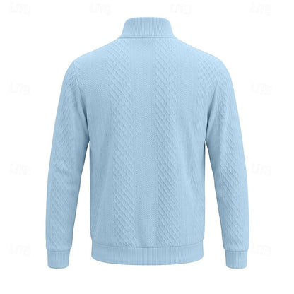 Striktrøje Herre – Pullover med tekstureret overflade og quarter-zip lynlås til hverdag, arbejde og lag-på-lag i Lyseblå og Hvid – Nash