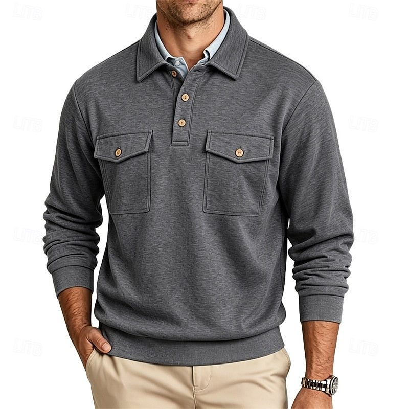 Poloshirt Herre – Polo trøje med lange ærmer og klassisk design til hverdag, arbejde og lag-på-lag i Mørkegrå og Lysegrå – Harold