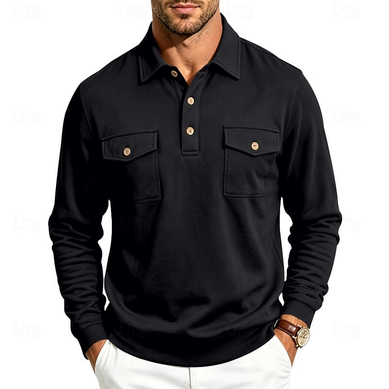 Poloshirt Herre – Polo trøje med lange ærmer og klassisk design til hverdag, arbejde og lag-på-lag i Mørkegrå og Lysegrå – Harold
