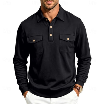 Poloshirt Herre – Polo trøje med lange ærmer og klassisk design til hverdag, arbejde og lag-på-lag i Mørkegrå og Lysegrå – Harold