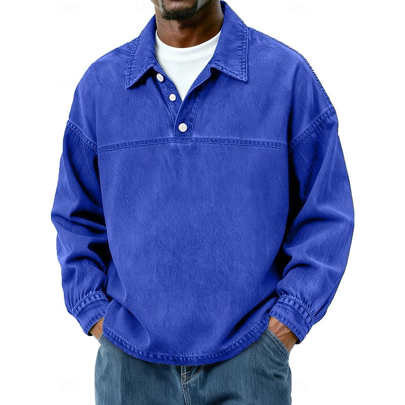Langærmet Poloshirt Herre – Vasket Look med Klassisk Krave